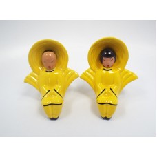 Vintage Pair of Oriental Asian Chinese Boy & Girl in Yellow Wall Pockets   332519667394